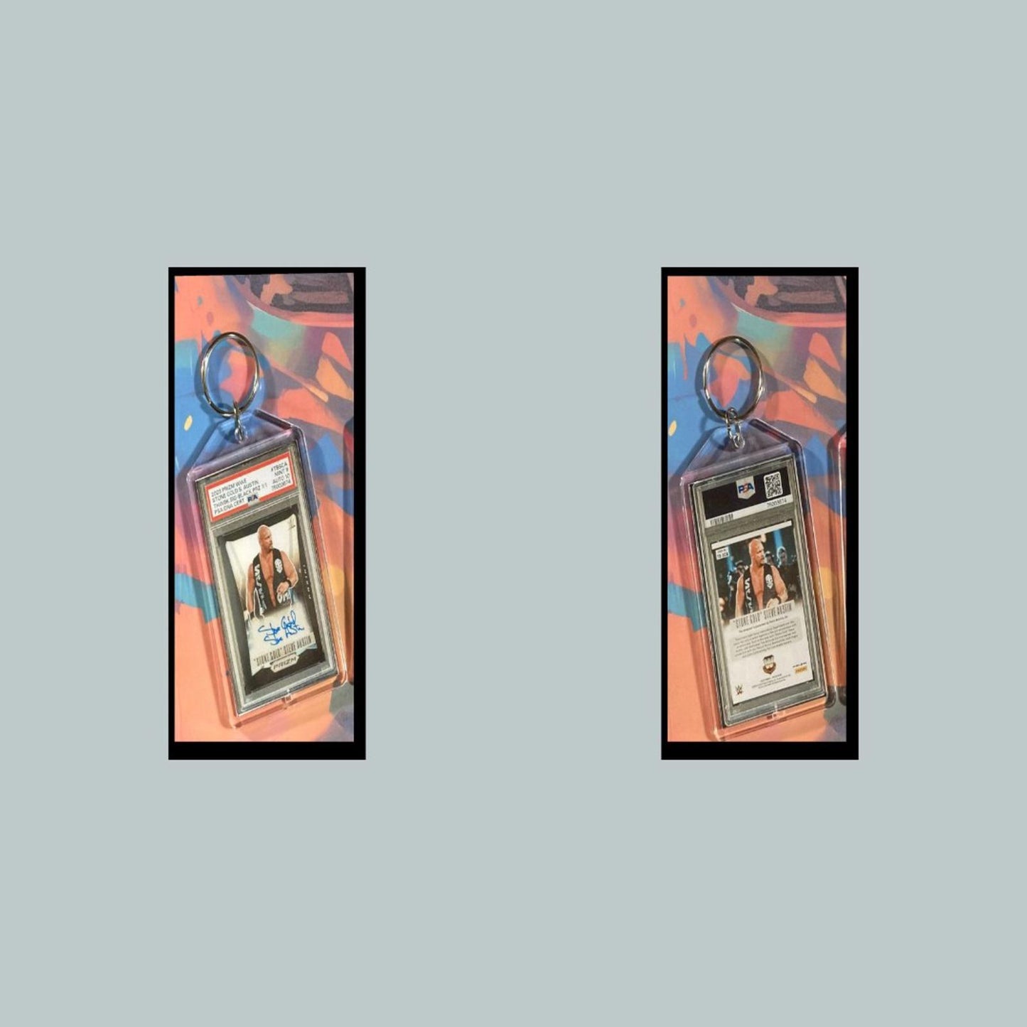 0406 Steve Austin 2023 Panini Prizm Throwback Black Auto Custom Made Keychain
