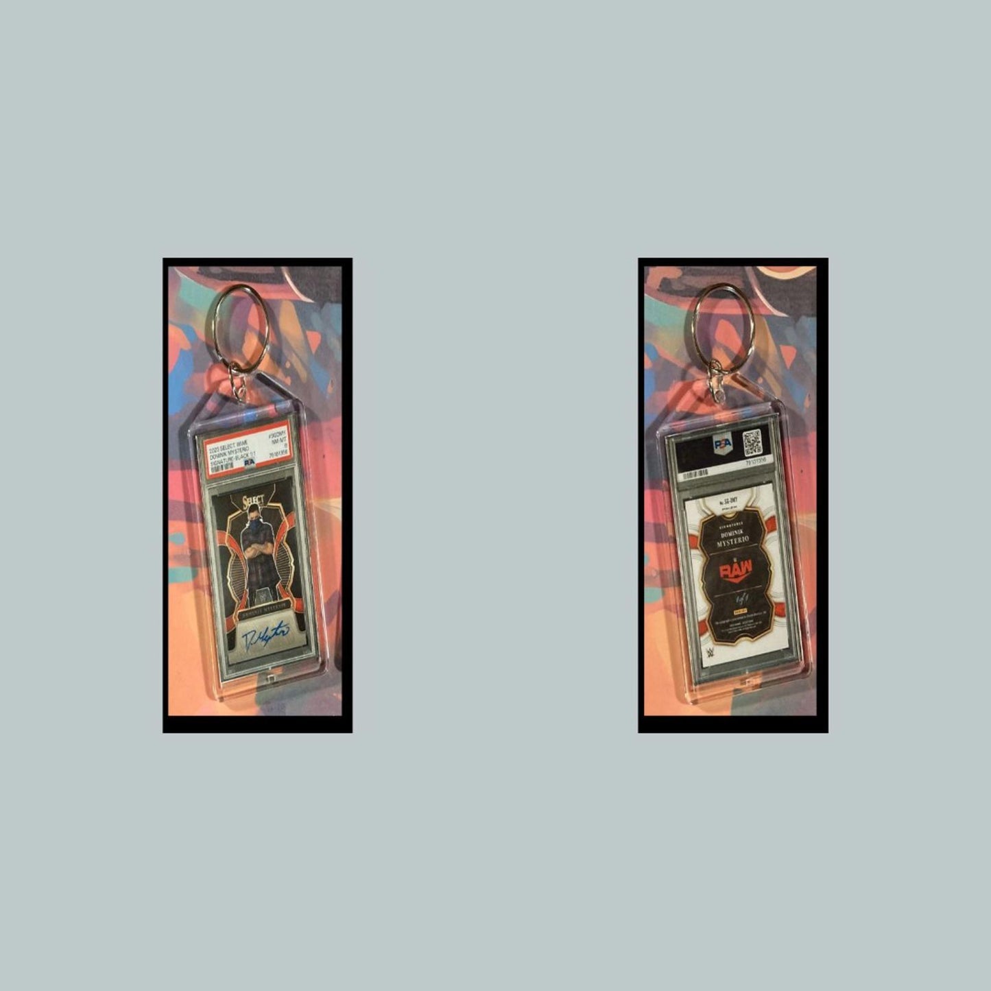 0425 Dirty Dom Mysterio Prison 2023 Panini Select Black Auto Novelty Keychain