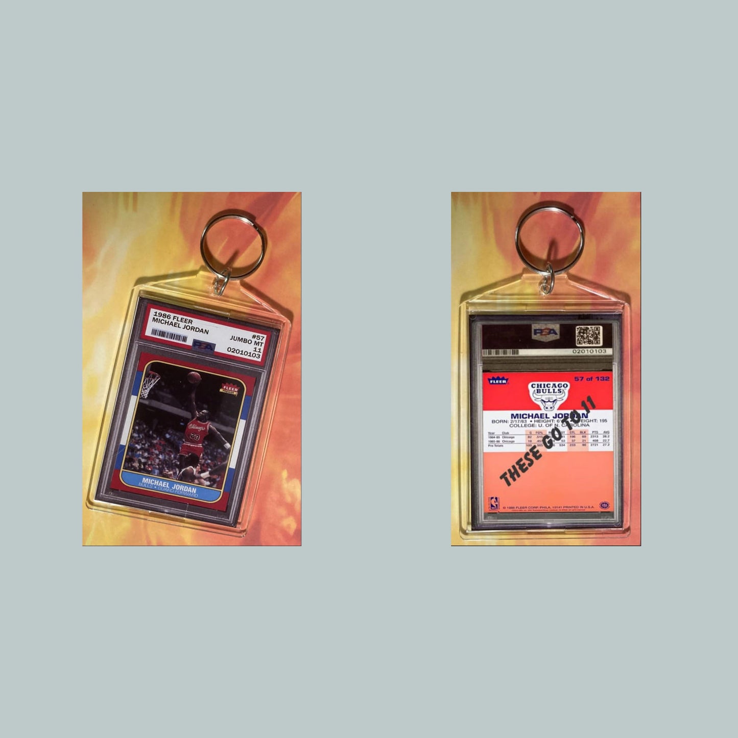 0694 Michael Jordan Jumbo Keychain 1986 Fleer Custom Hand Made Jumbo Keychain