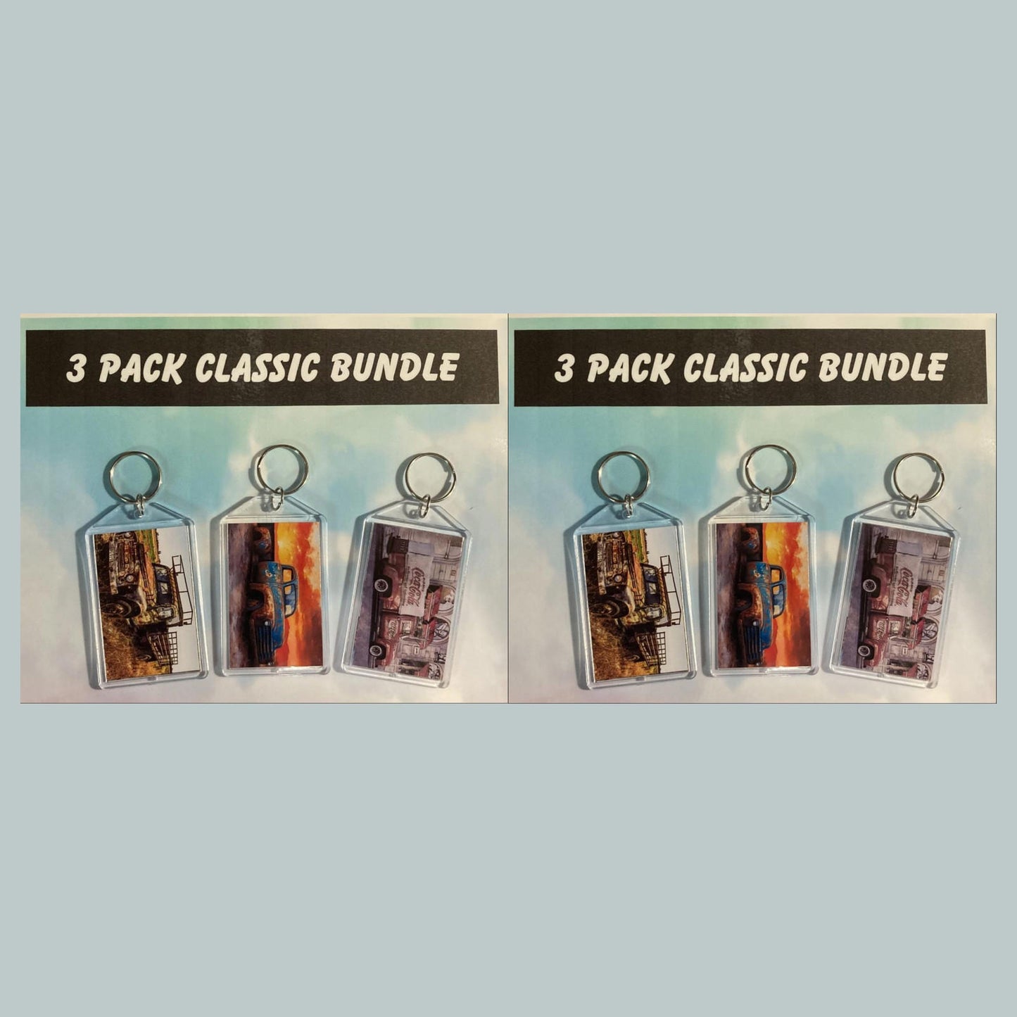 0619B Threefer Bundle Old Rusty Classics Acrylic Keychain | Vintage Automobile Photo Keychain | Retro Vehicle Gift | Double-Sided