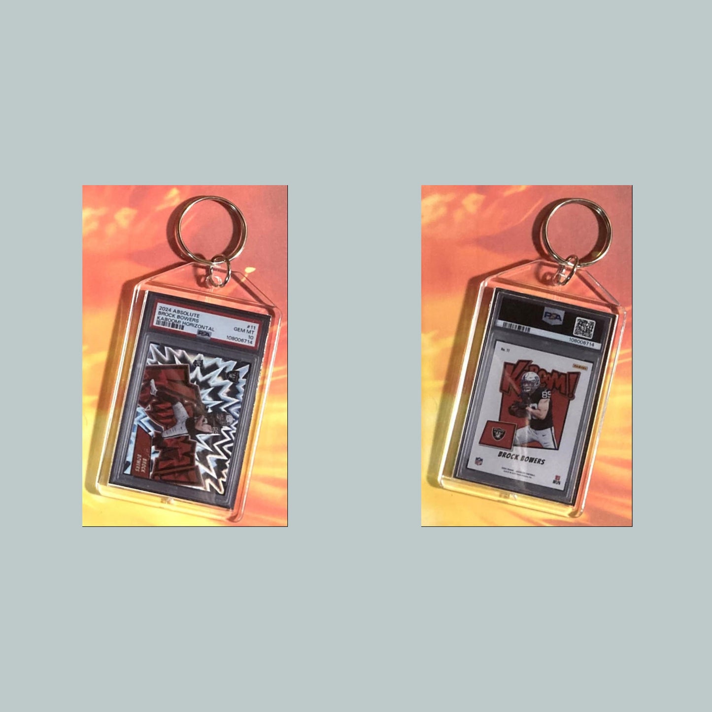 0737 Brock Bowers 2024 Panini Absolute Kaboom Custom Hand Made Keychain