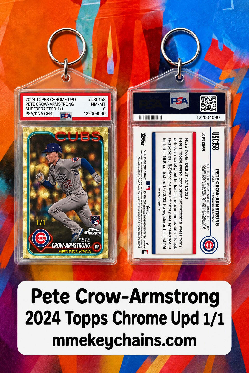9999 Pete Crow-Armstrong 2024 Chrome Update Superfractor 1/1 Custom Keychain