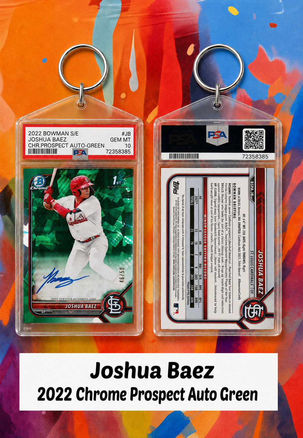 002 Joshua Baez 2022 Bowman Chrome Prospect Auto Green Keychain BBL