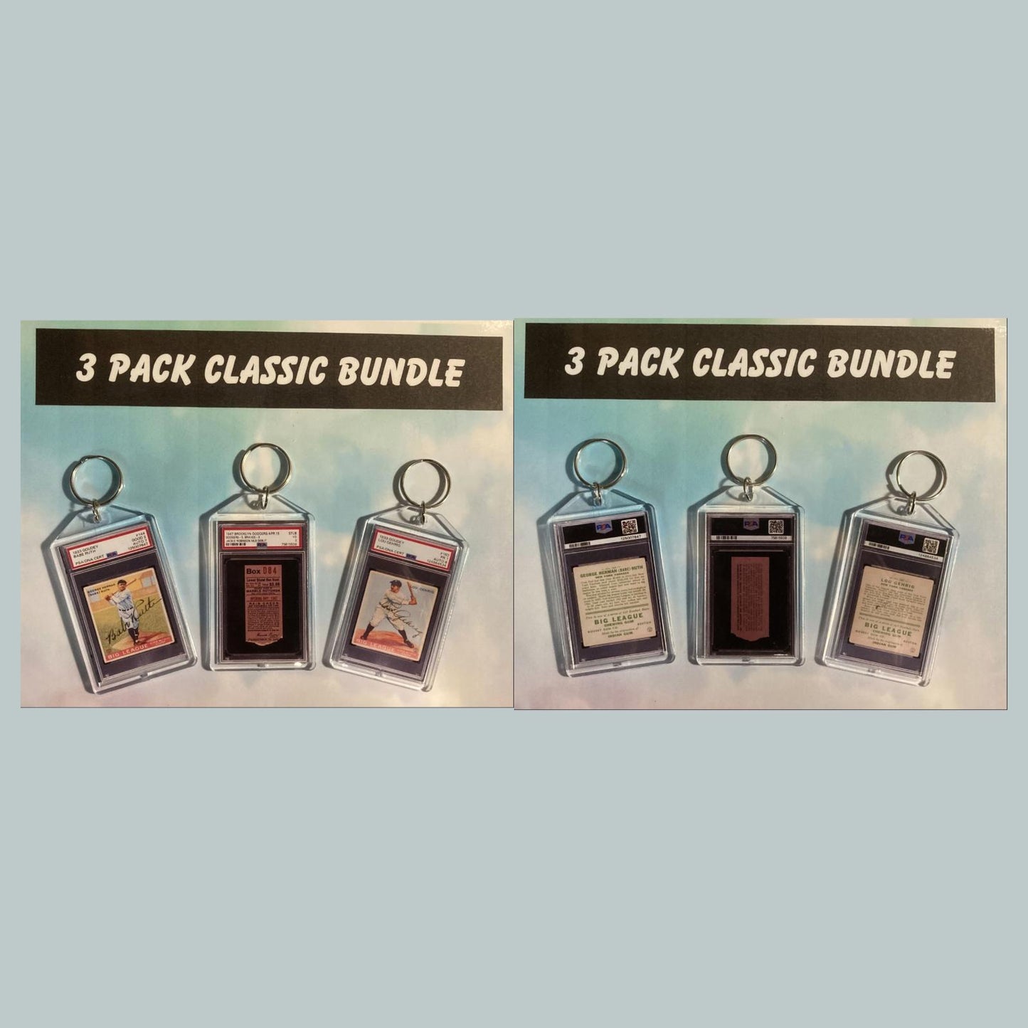 0675B Babe Ruth-Jackie Robinson-Lou Gehtig 3 Pack Custom Hand Made Keychains