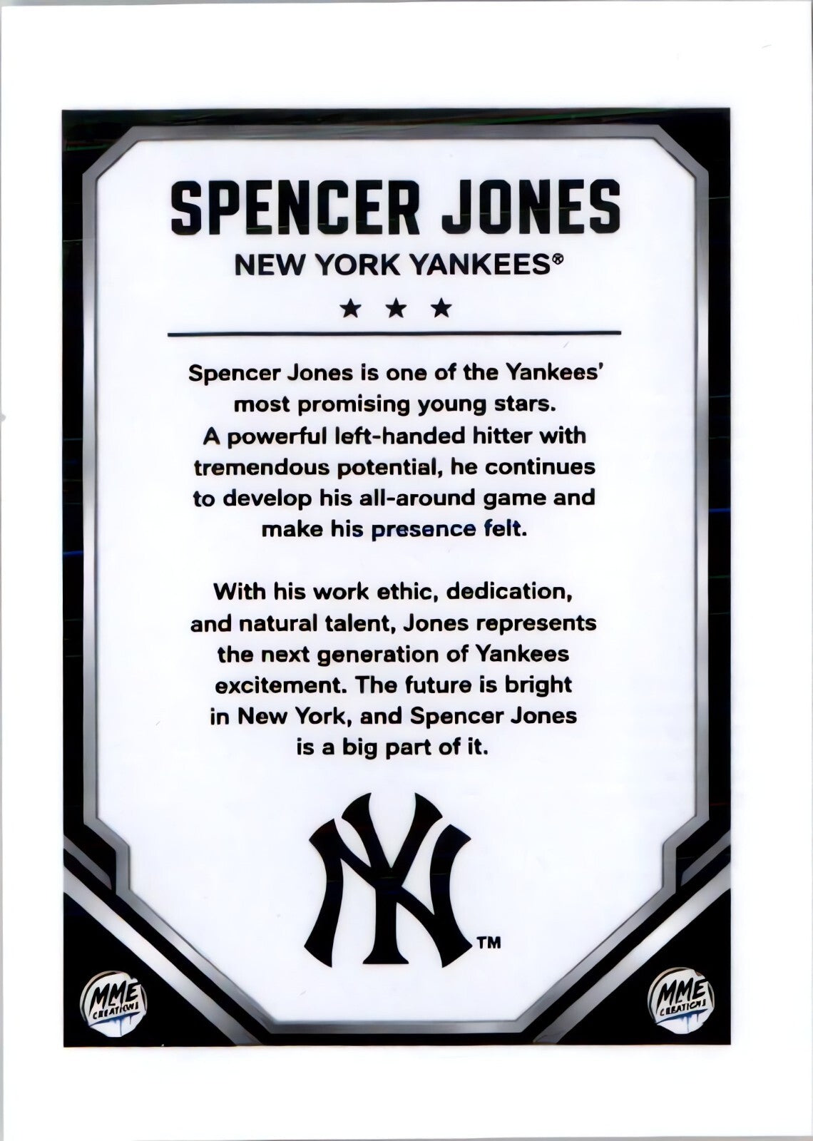 4235 Spencer Jones | Young Guns | Laminated Custom Baseball Card | Red Ice