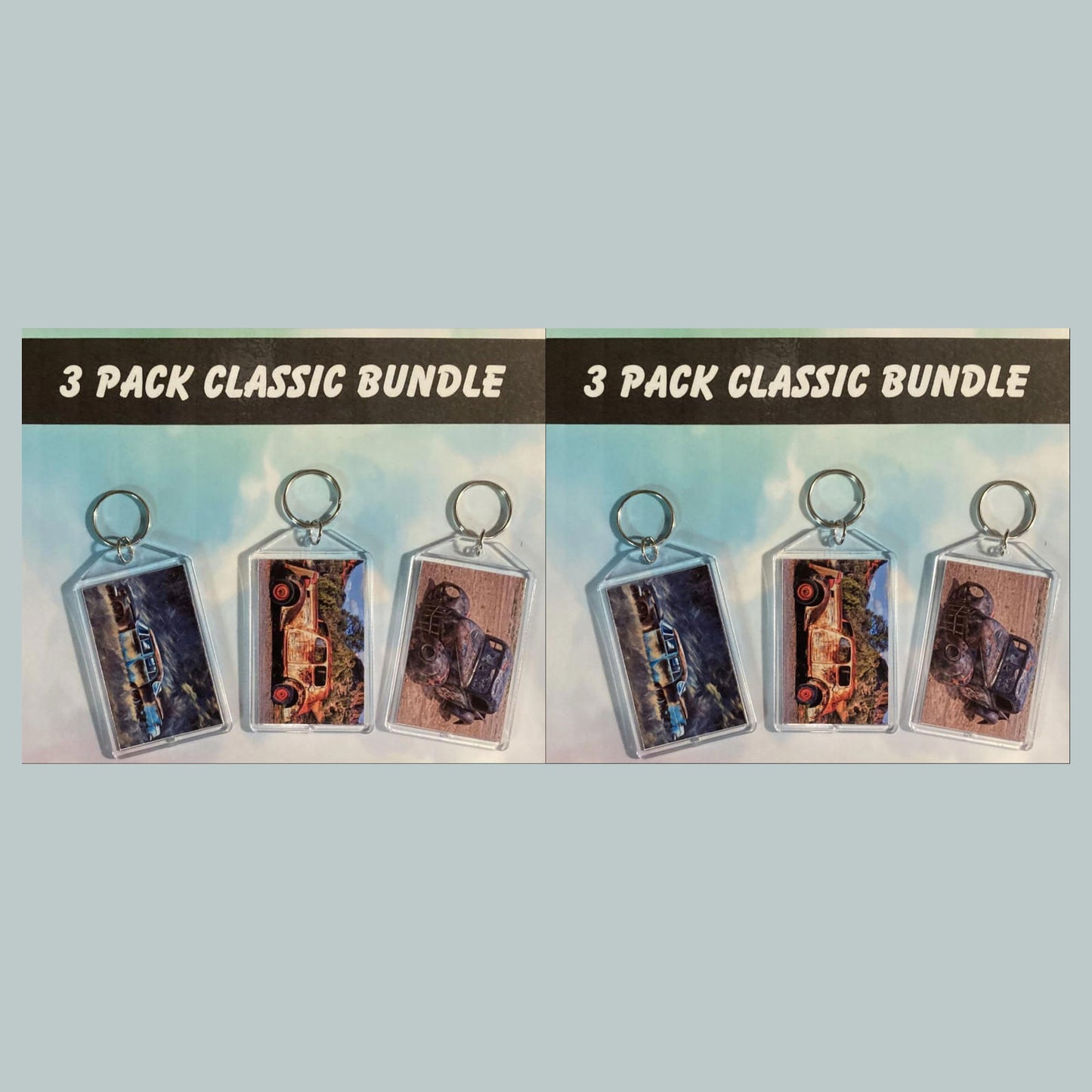0630B Threefer Budle Old Rusty Classics Acrylic Keychain | Vintage Automobile Photo Keychain | Retro Vehicle Gift | Double-Sided