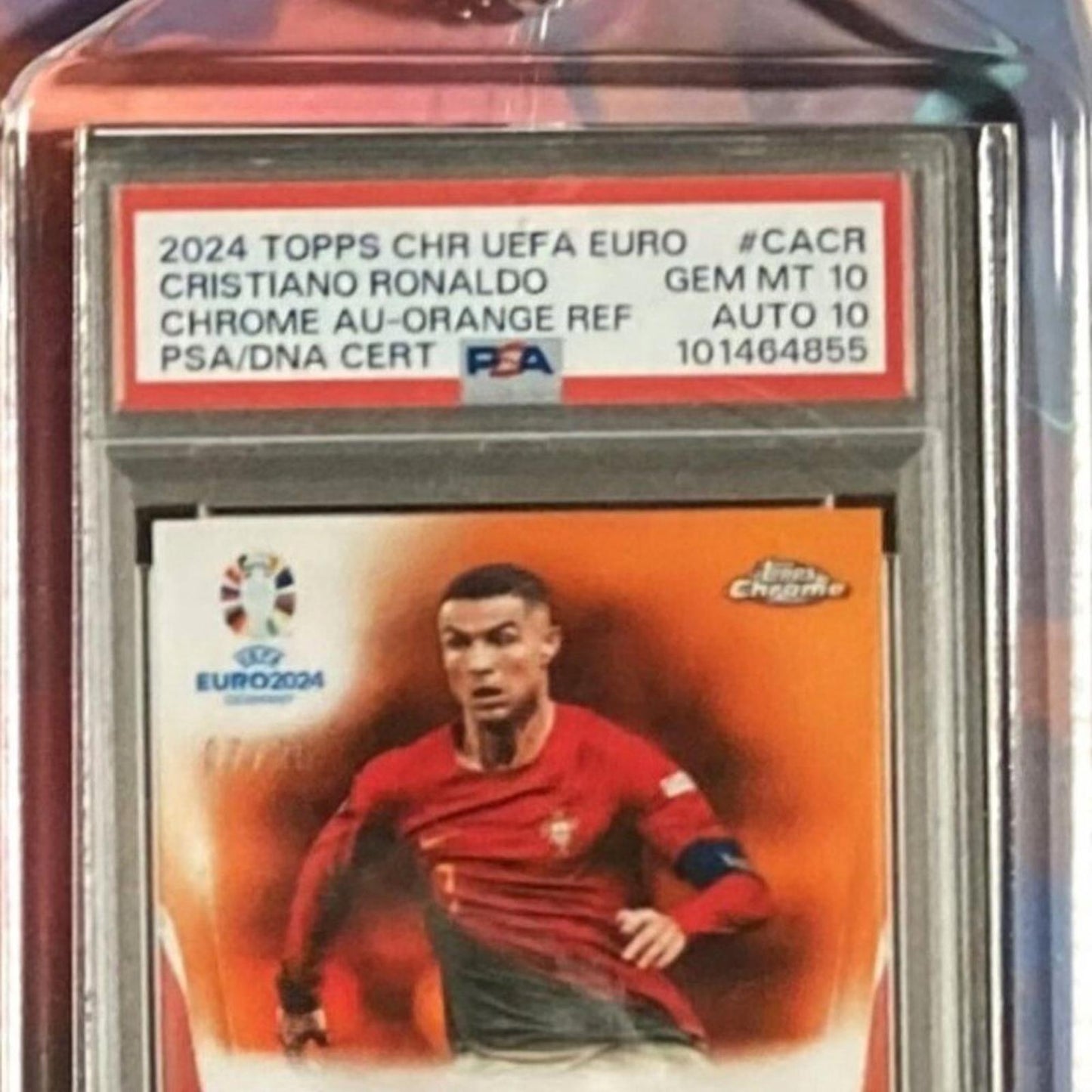 0136	Cristiano Ronaldo 2024 Topps CHR UEFA EURO Orange Auto Novelty Keychain