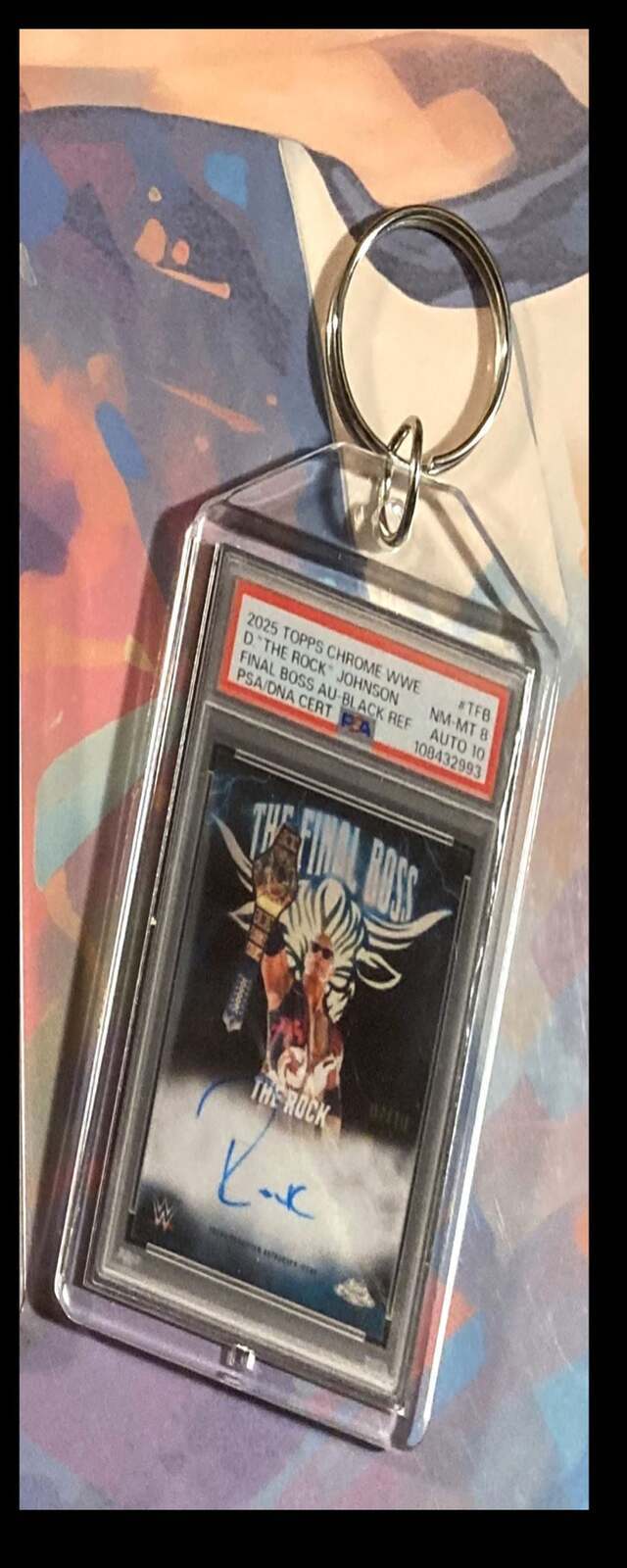 3367 The Rock 2025 Topps Chrome Final Boss Black Auto Custom Hand Made Keychain KYC MSC