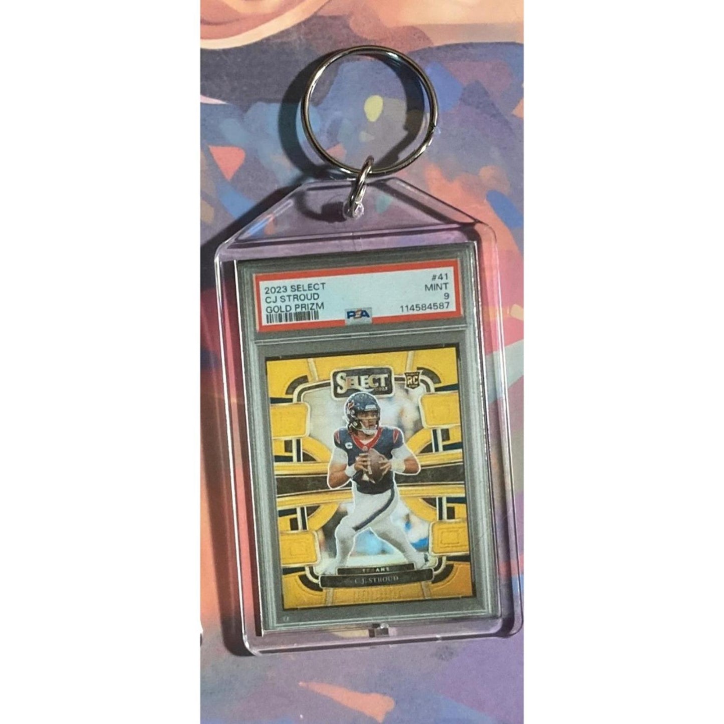 0272 CJ Stroud 2023 Panini Select Gold Prizm Custom Hand Made Novelty Keychain