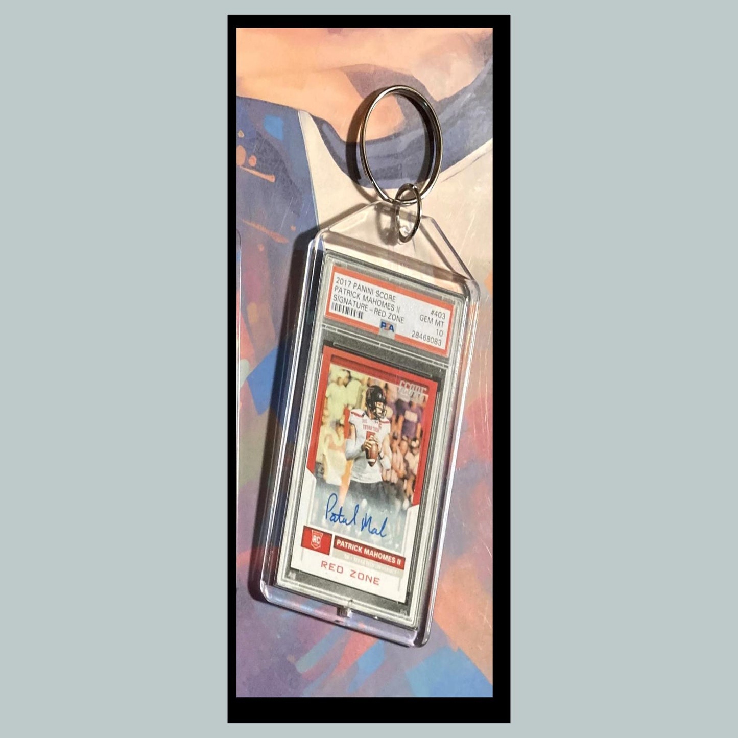 0258	Patrick Mahomes 2017 Panini Score Red Zone Auto Custom Hand Made Keychain
