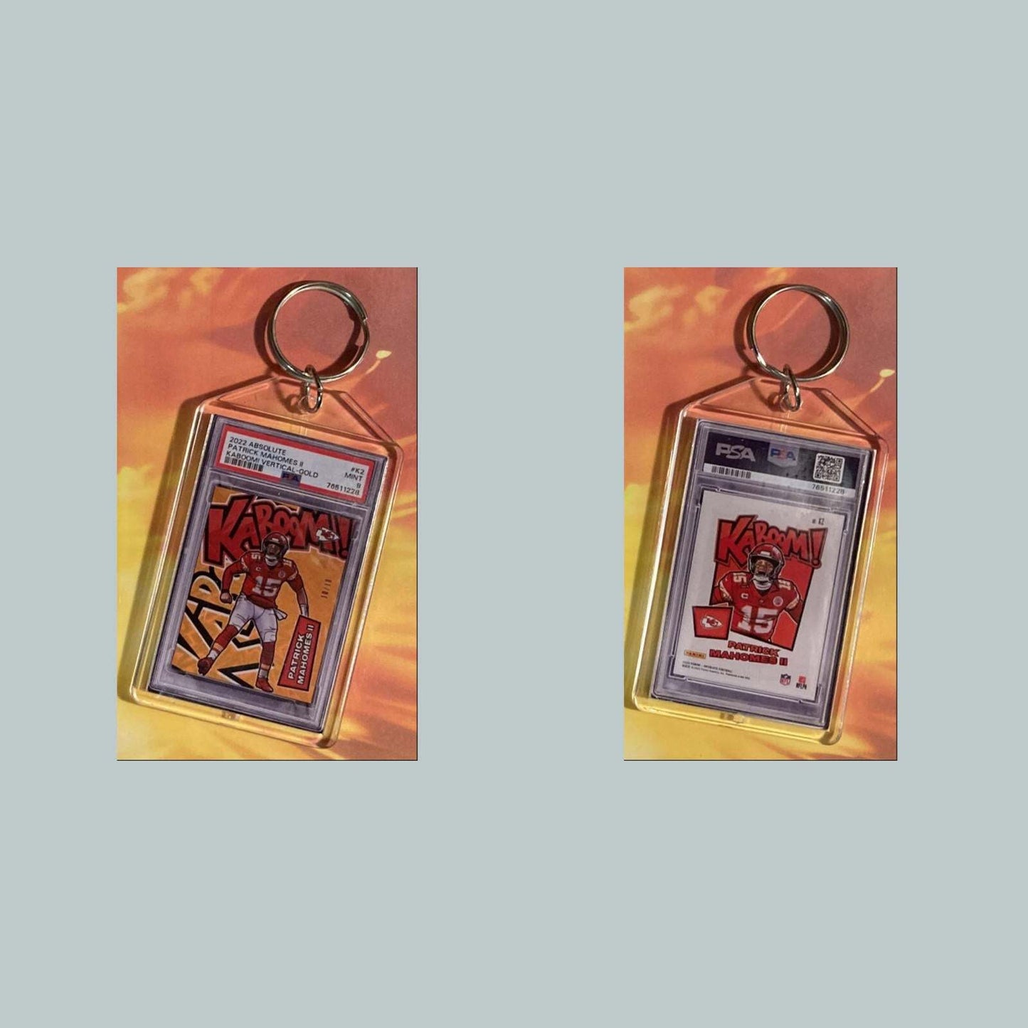 3613 Patrick Mahomes 2022 Panini Absolute Gold Kaboom Custom Keychain FBL