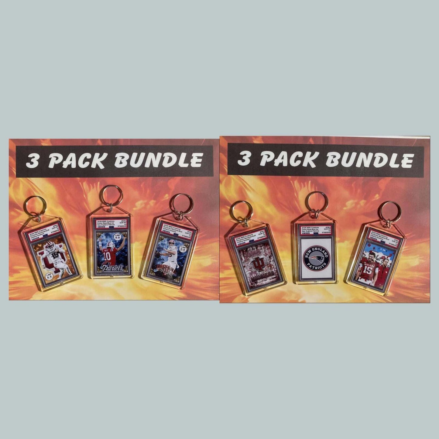 3746B Fernando Mendoza, Drake Maye 3 Pack Bundle Custom Hand Made Keychains FBL