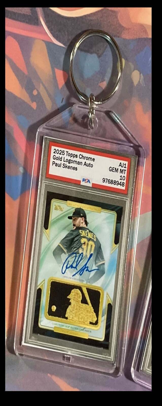 3372 Paul Skenes 2025 Topps Chrome Gold Logoman Auto Custom Novelty Keychain BBL KYC