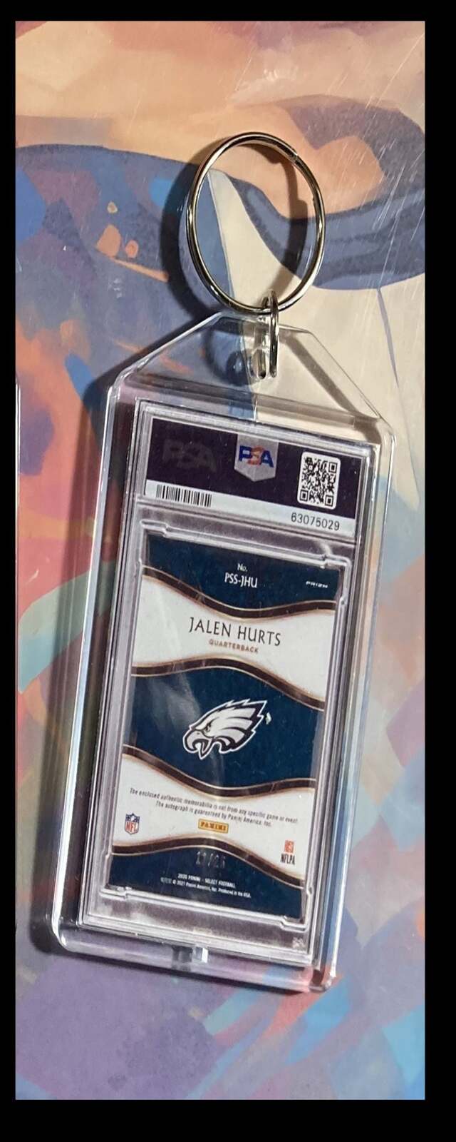 3109 Jalen Hurts 2020 Panini Select Prizm Pulsar Patch Auto Keychain FBL