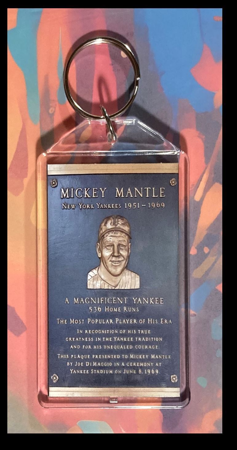 3281 Mickey Mantle Yankee Stadium Plaque-Custom Keychain-Double Sided Photo BBL KYC