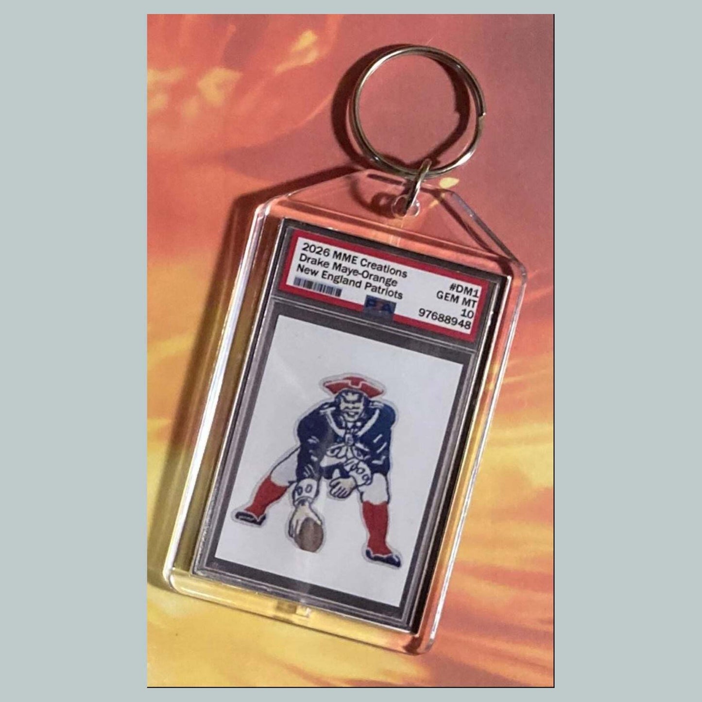 3761 Drake Maye 2026 Mockup Orange Custom Hand Made Keychain FBL