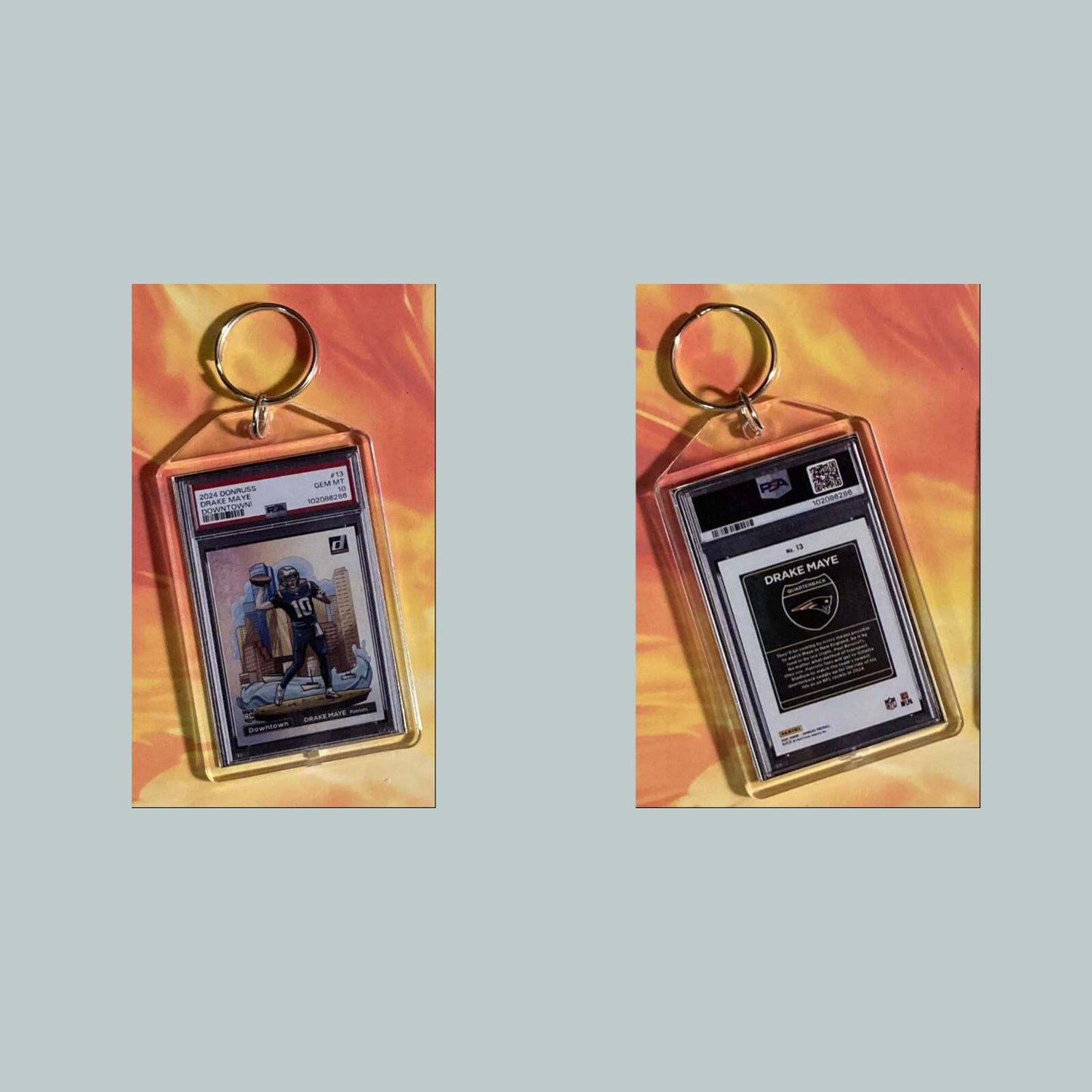 3716 Drake Maye 2024 Donruss Downtown Custom Hand Made Keychain FBL