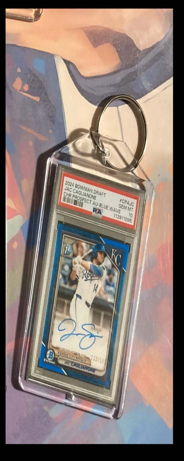 3223 Jac Caglianone 2024 Bowman Draft Blue Wave Auto  Keychain BBL KYC