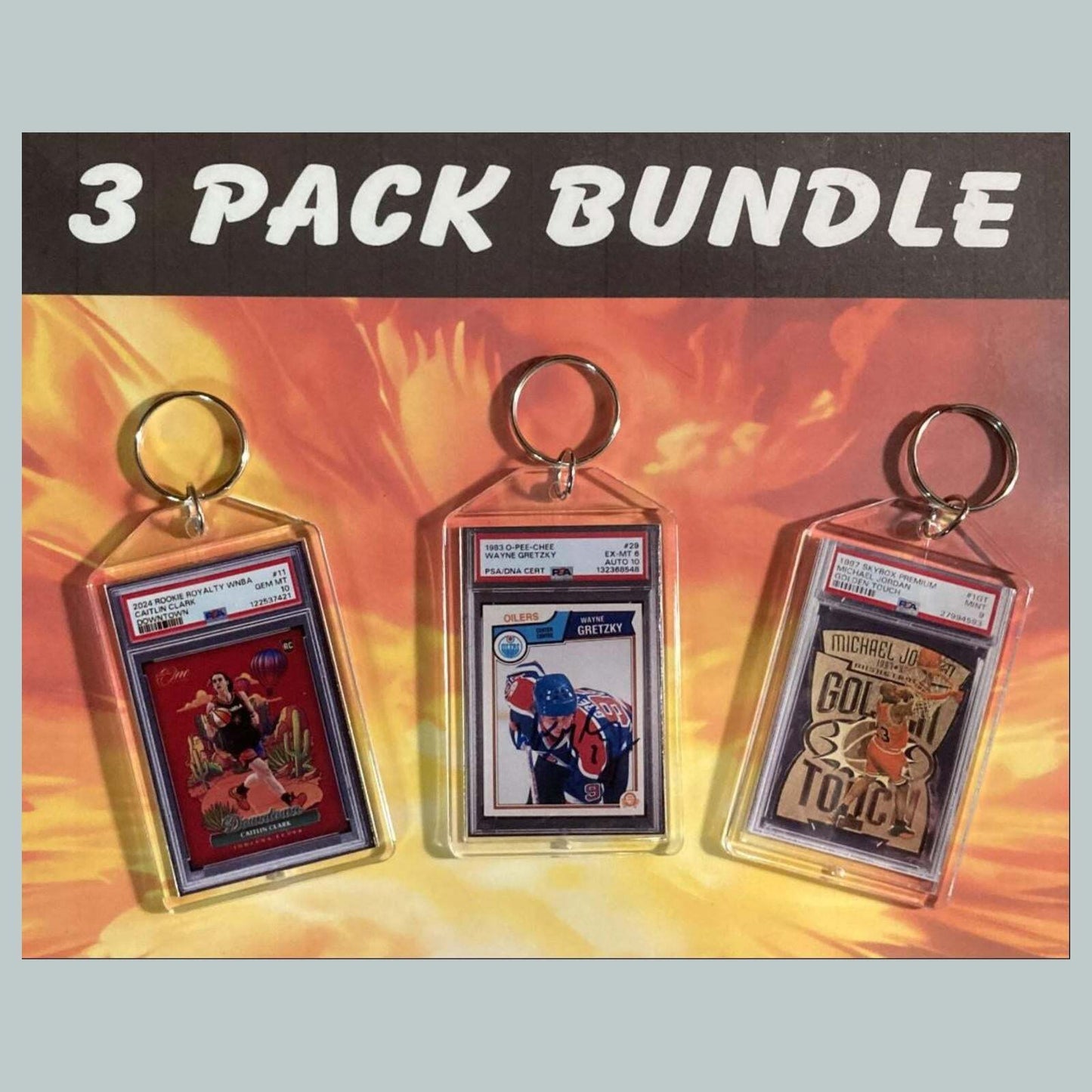 3644B Caitlin Clark-Gretzky Auto-Jordan 3 Pack Custom Hand Made Keychain BKL KYC