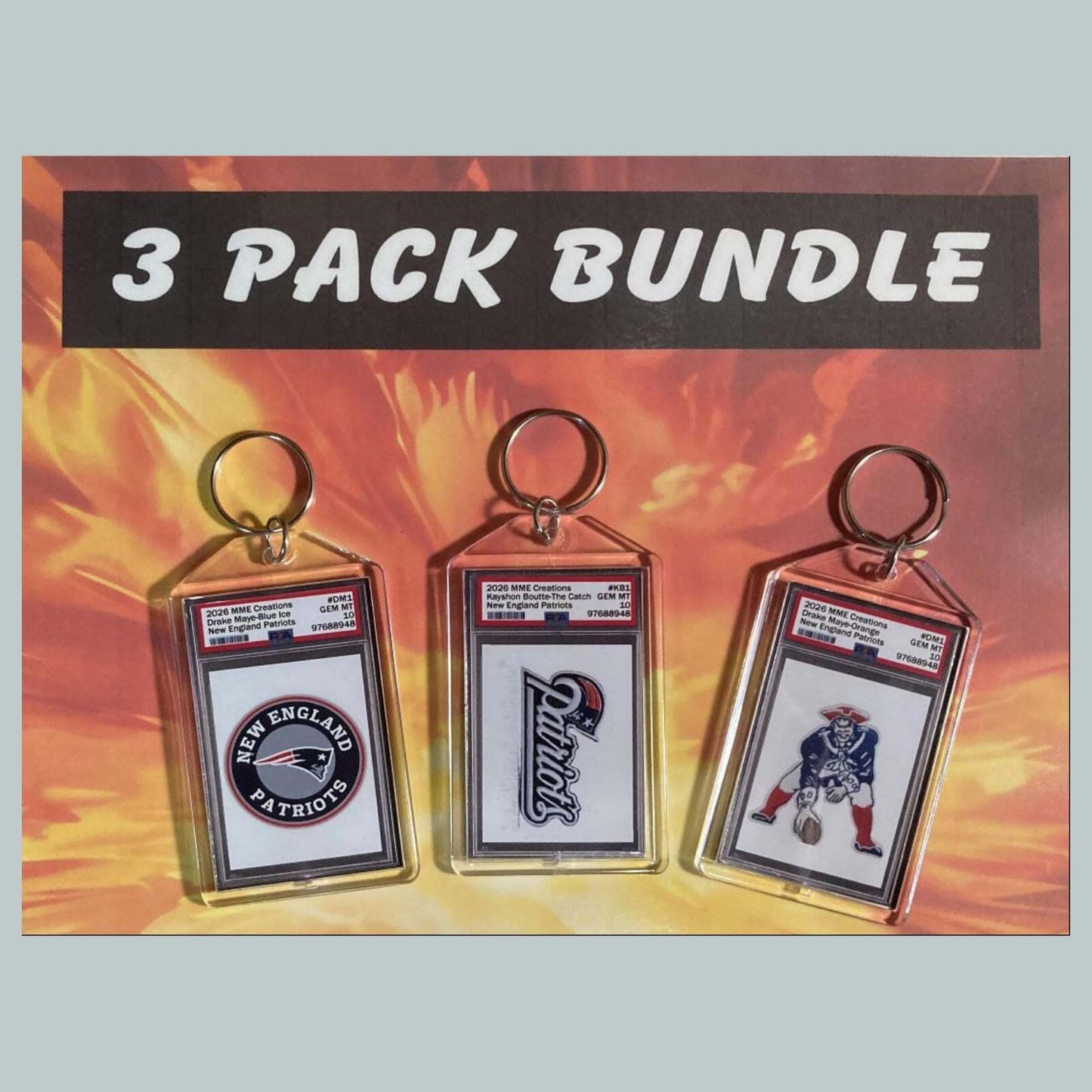 3760B Drake Maye-Kayshon Boutte 3 Pack Bundle Custom Hand Made Keychains FBL