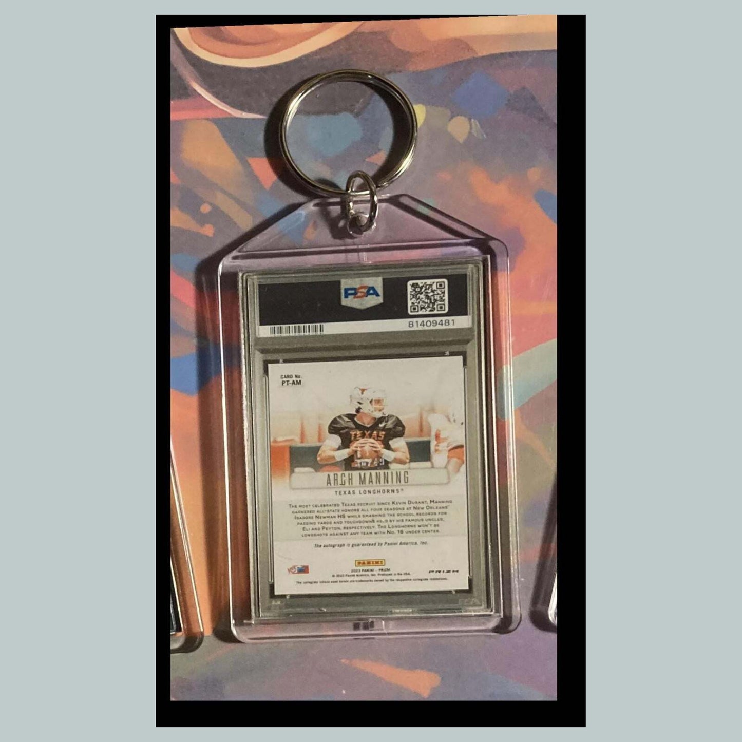 3498 Arch Manning 2023 Panini Throwback Orange Auto Custom Hand Made Keychain FBL