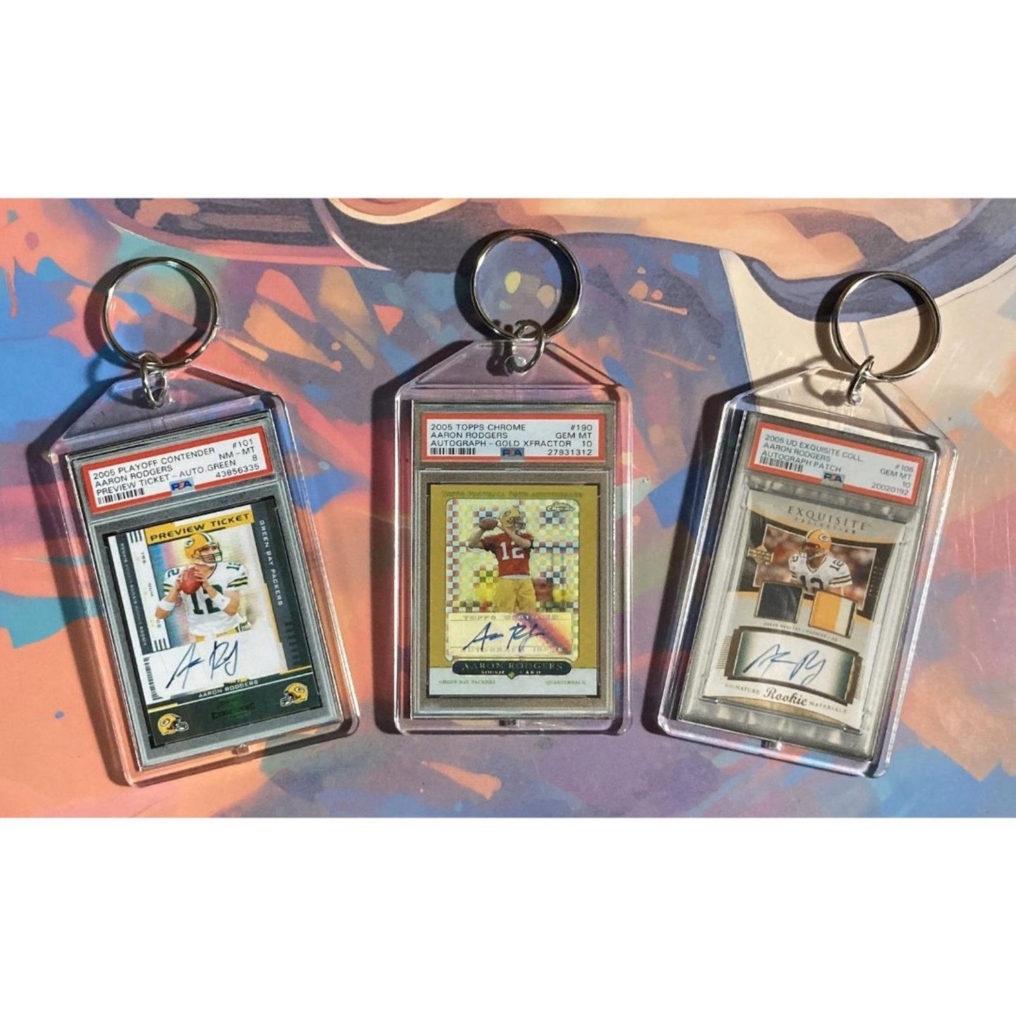 0301B Aaron Rodgers 3 Pack Bundle - 3 Different Custom Novelty Keychains -Gift