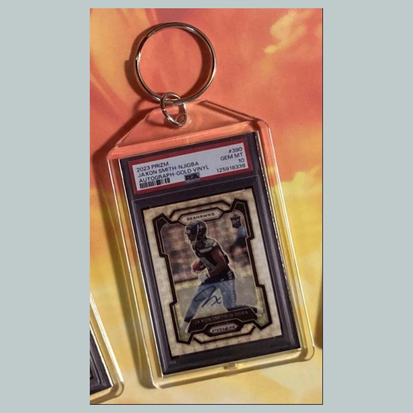 3773 Jaxon Smith-Njigba 2023 Panini Prizm Gold Vinyl Auto Custom Made Keychain FBL