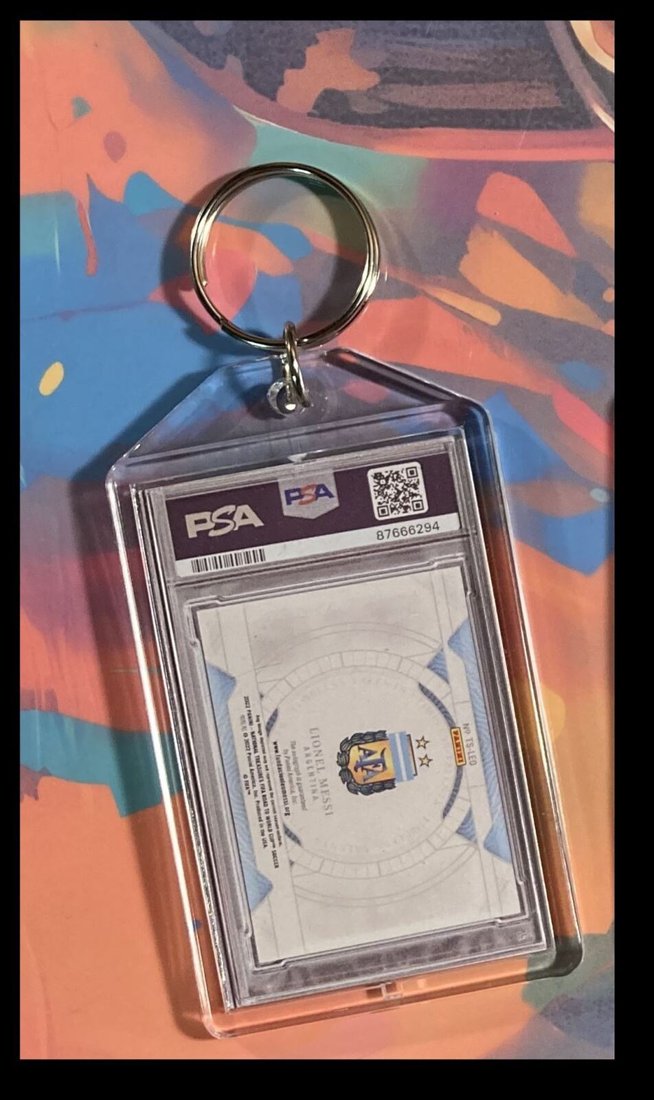 3114 Lionel Messi  2022 Panini Nat Treas Sapphire Auto Keychain Great Gift KYC MSC