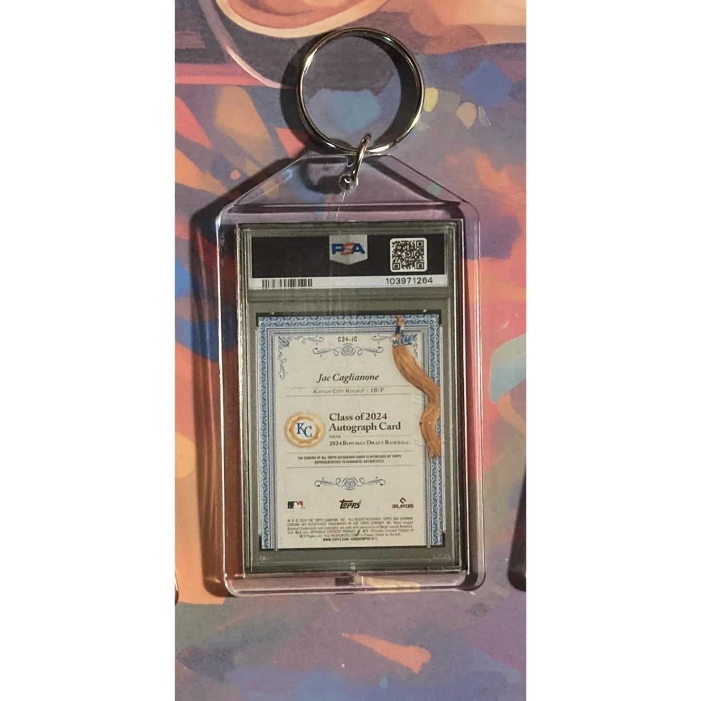 3202 Jac Caglianone 2024 Bowman Draft Class of 2024 Red Auto Novelty Keychain BBL KYC