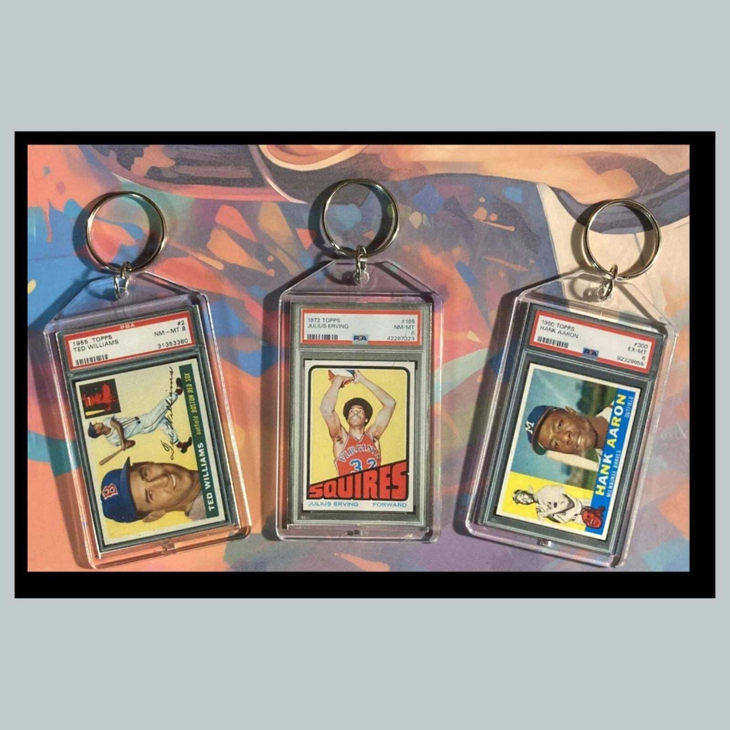 3441B Ted Williams/Julius Erving/Hank Aaron 3 Pack Bundle -3 Novelty Keychains BBL KYC