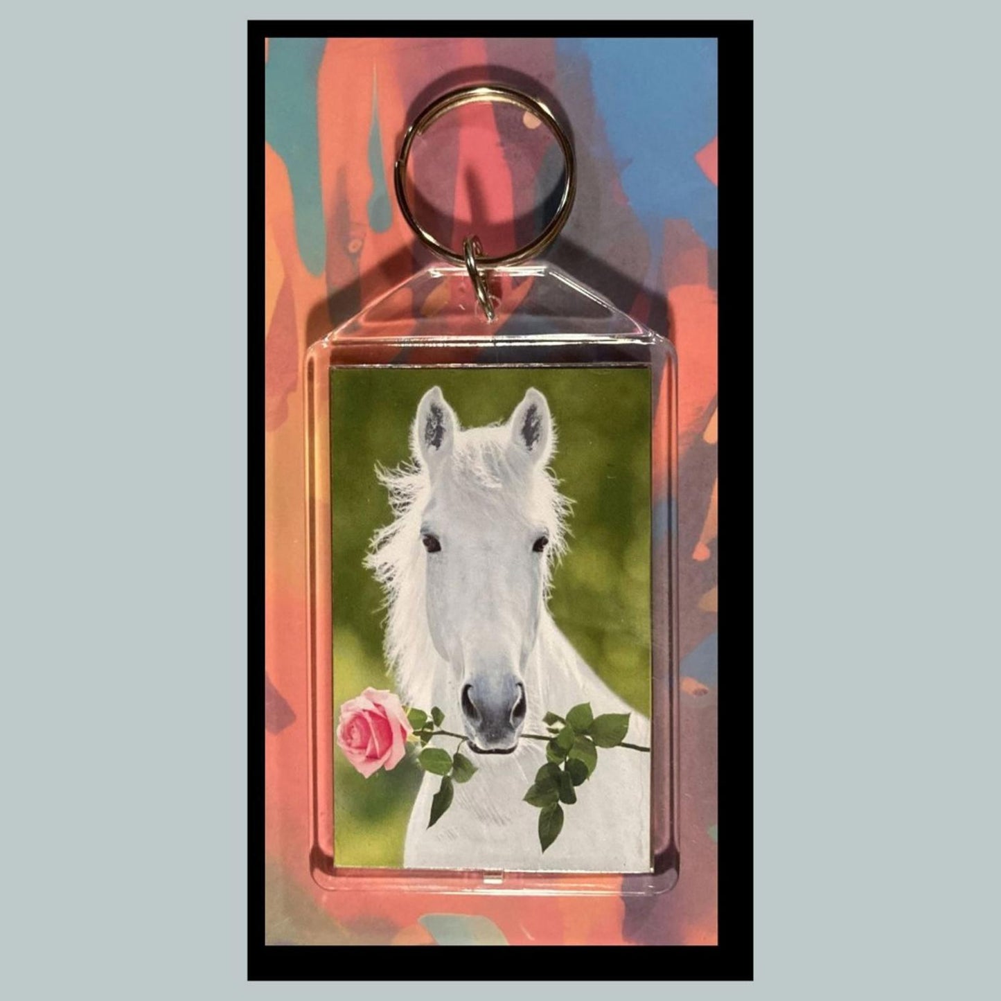 0343 Horse With Flower "For You My Dear" Acrylic Keychain | Floral Keychain | Flower Lover Gift | Botanical Purse Charm | Backpack Accessory