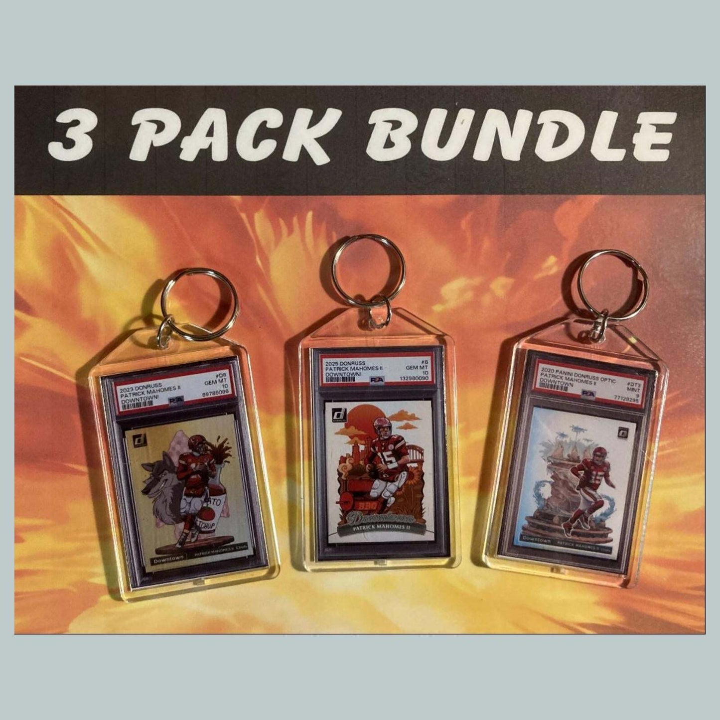 3609B Patrick Mahomes Downtown 3 Pack Bundle Custom Hand Made Keychains FBL