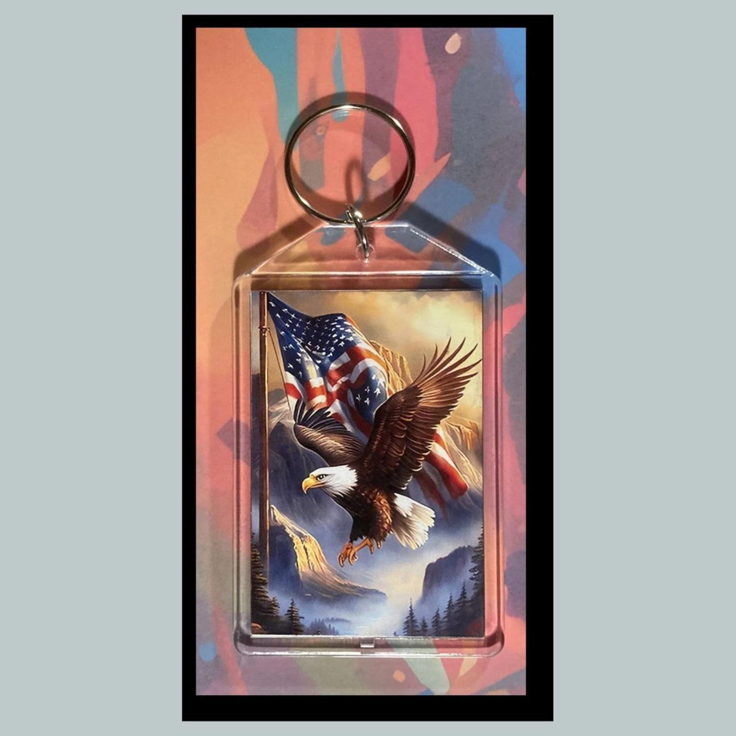 0322 Flying Eagle/Flag Custom Hand Made Keychain - Makes A Great Gift