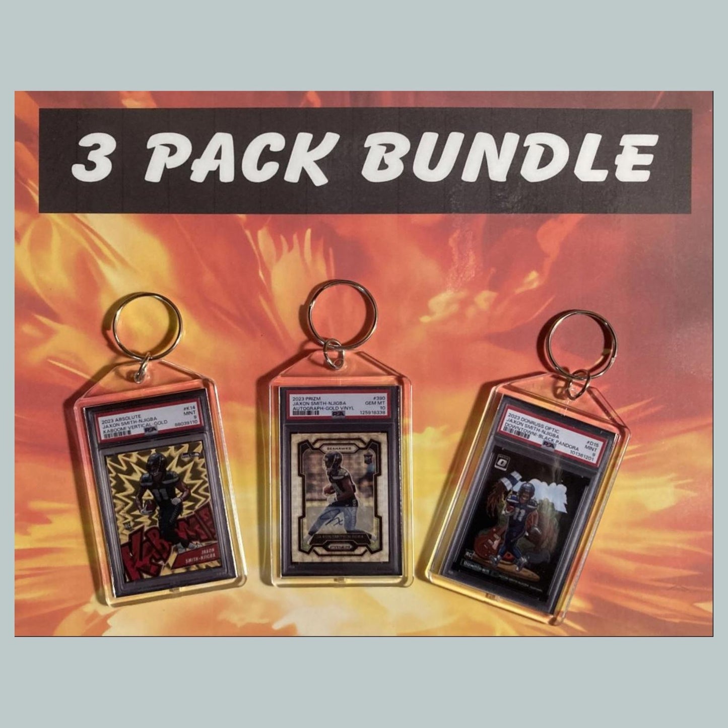 3771B Jaxon Smith-Njigba 3 Pack Bundle Hand Made Keychains FBL
