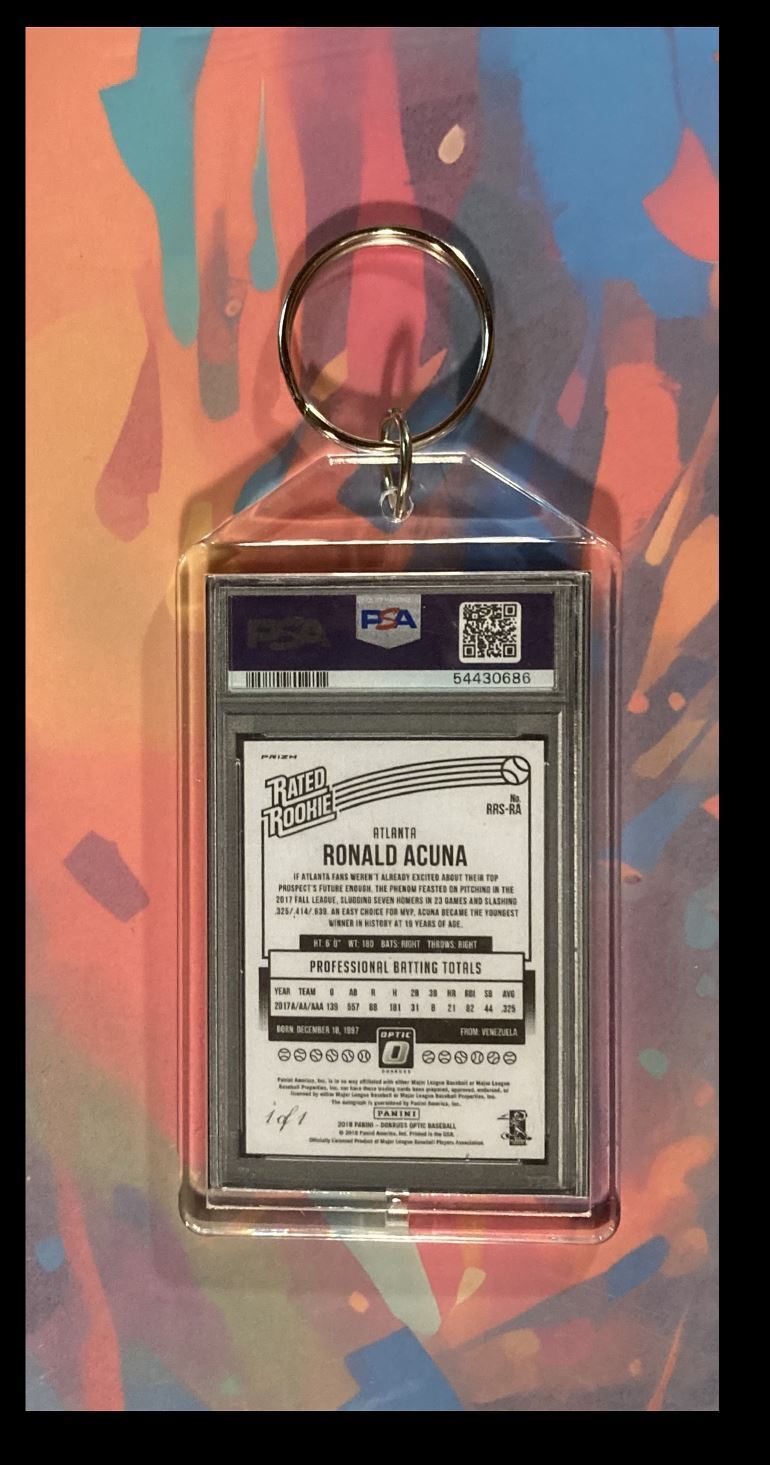 3064 Ronald Acuna 2018 Panini Optic SuperFractor Auto Custom Keychain BBL KYC