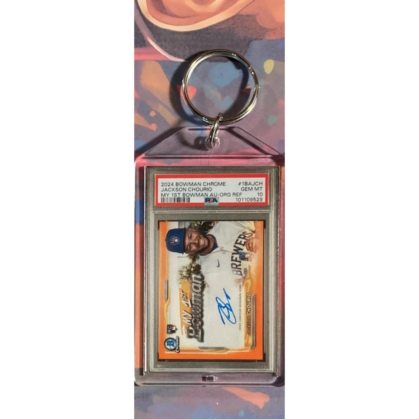 0125 Jackson Chourio 2024 Bowman Chrome My 1st Bowman Orange Auto Keychain