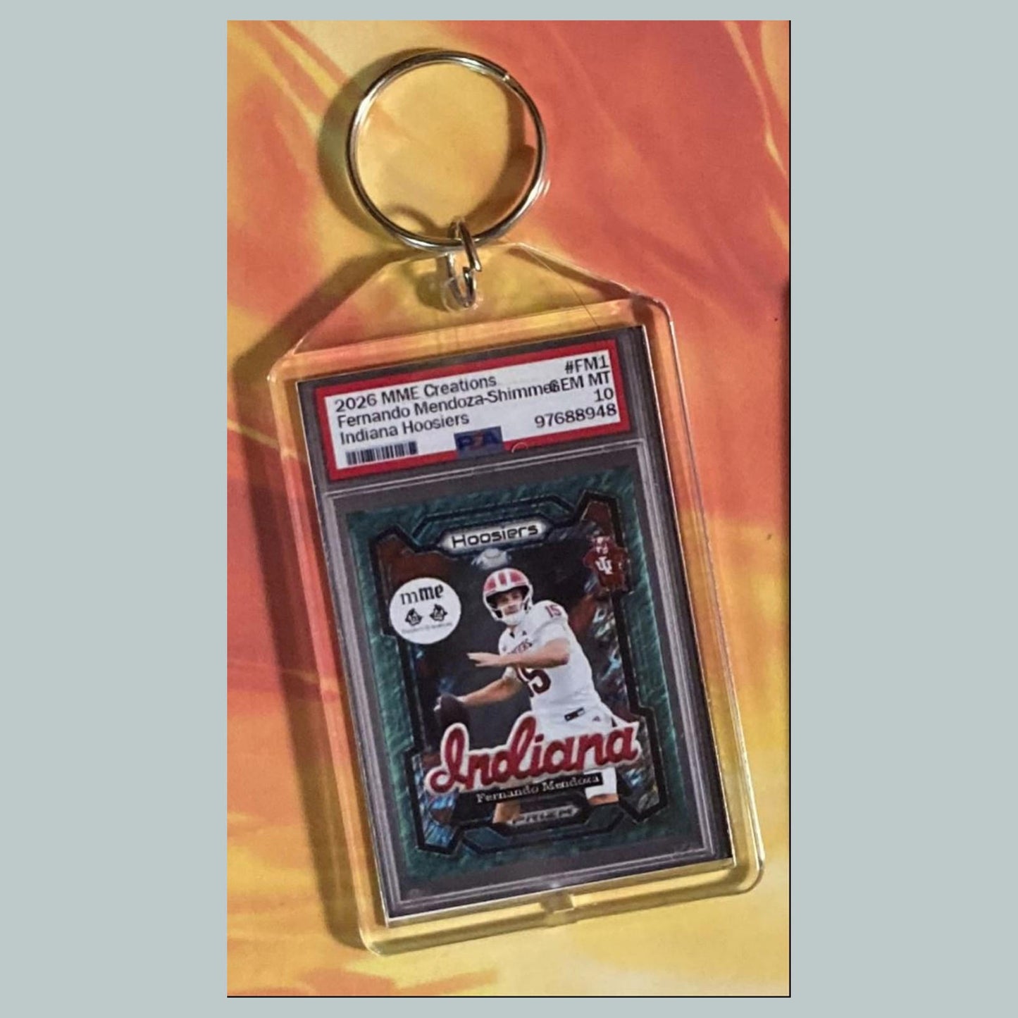 0795 Fernando Mendoza Green Shimmer Custom Hand Made Keychain