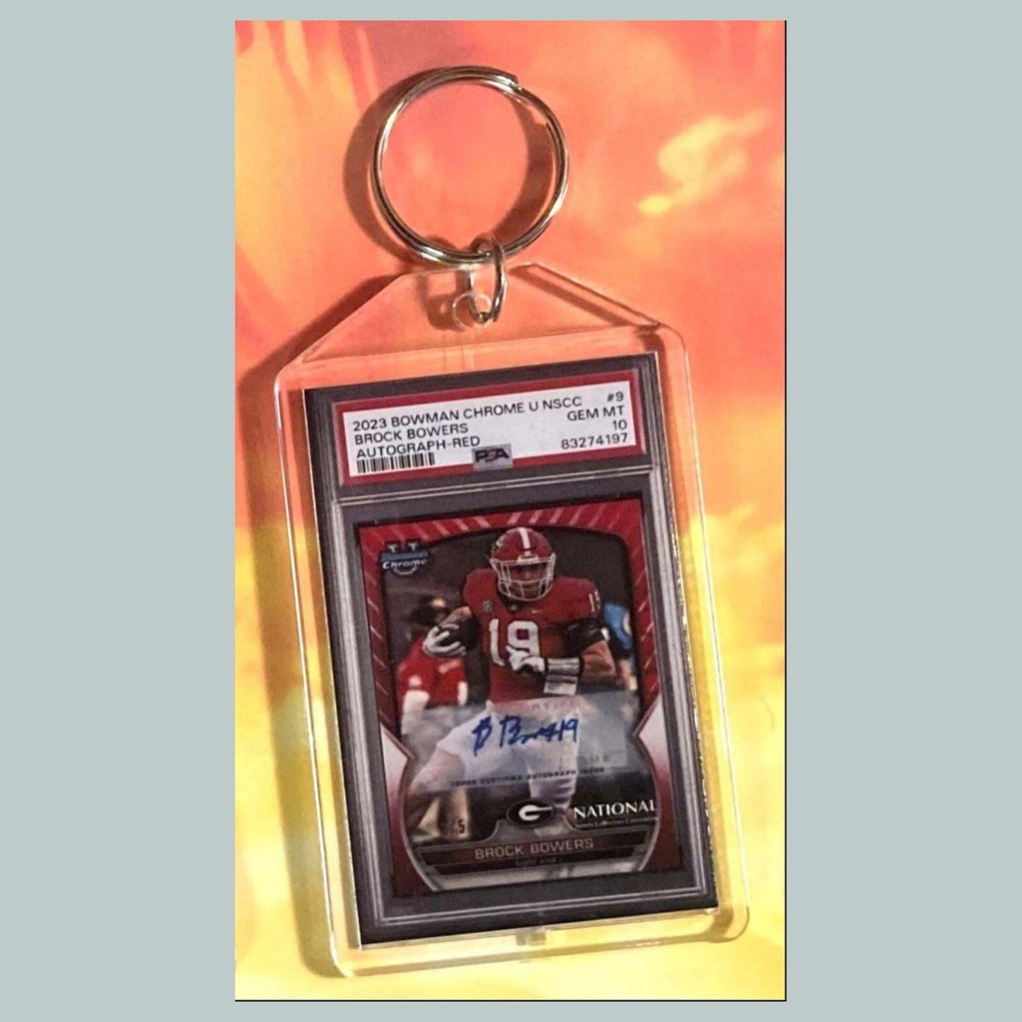 3696 Brock Bowers 2023 Bowman Chrome U Auto Custom Hand Made Keychain FBL