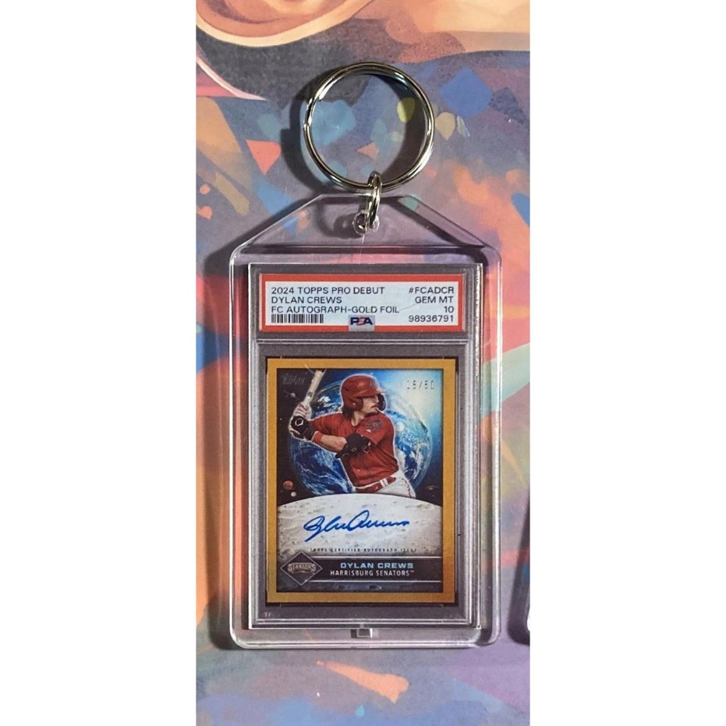0148 Dylan Crews 2024 Topps Pro Debut Gold Foil Auto Custom Novelty Keychain