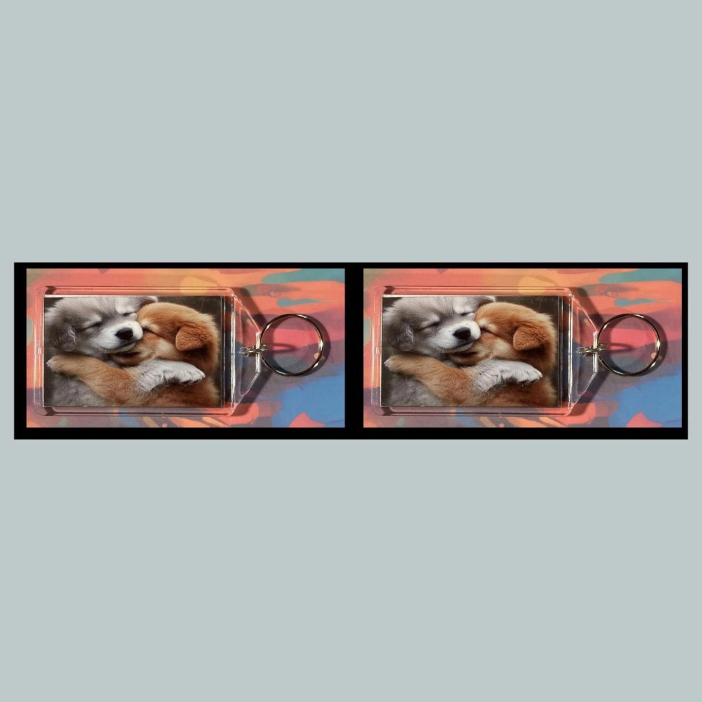 0339 Puppys Cuddling Custom Hand Made Keychain - Makes A Great Gift
