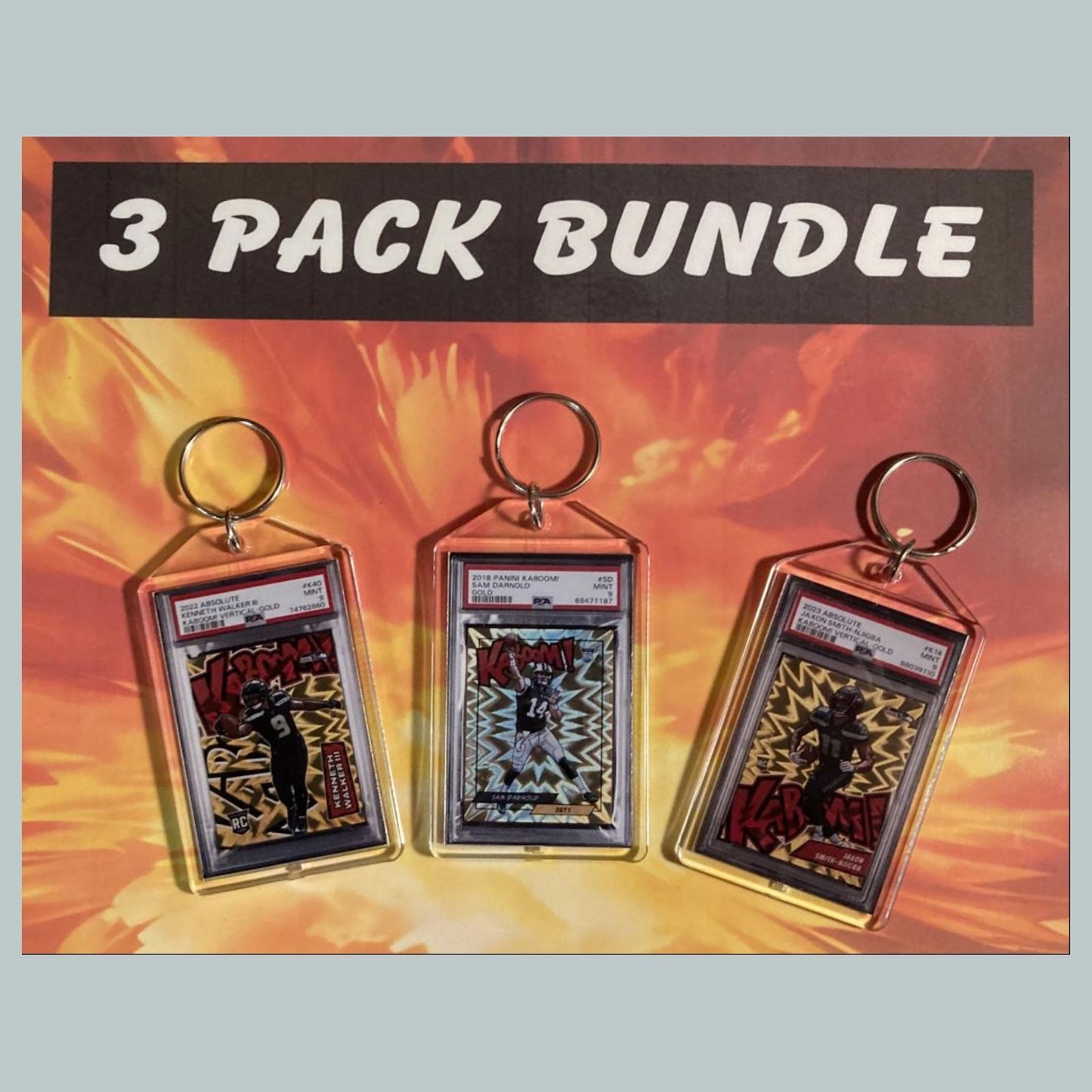 3779B Sam Darnold-Walker-Smith All Kabooms 3 Pack Bundle Hand Made Keychains FBL