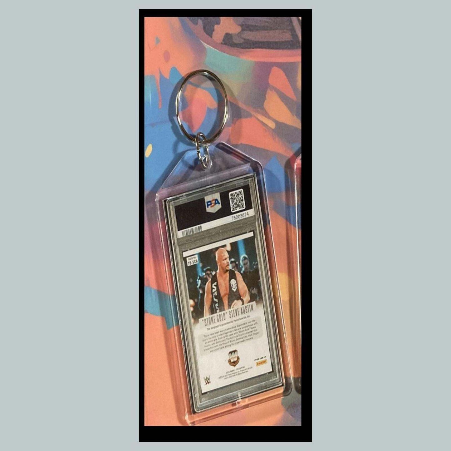 3363 Steve Austin 2023 Panini Prizm Throwback Black Auto Custom Made Keychain KYC MSC