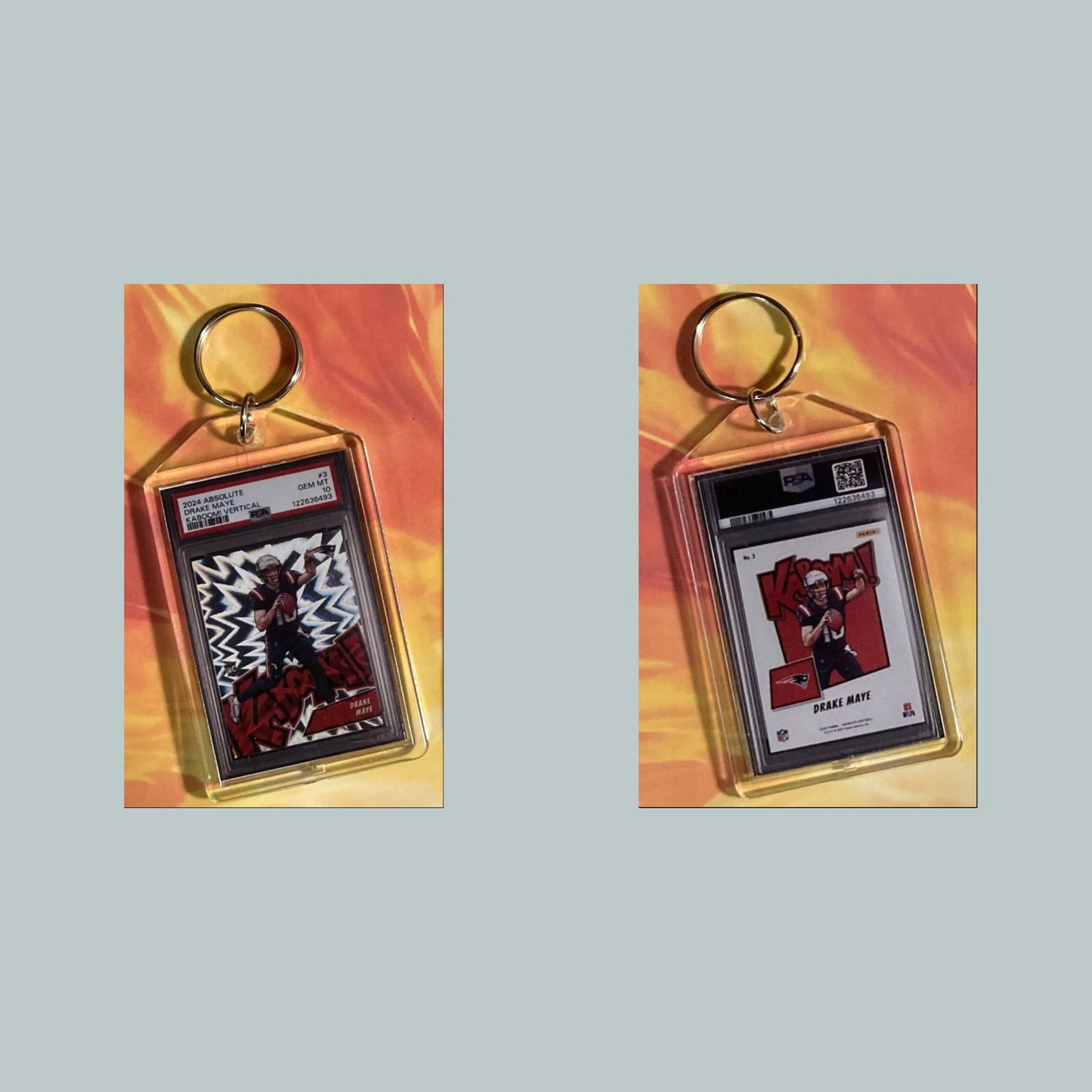 0752 Drake Maye 2024 Panini Absolute Kaboom Custom Hand Made Keychain