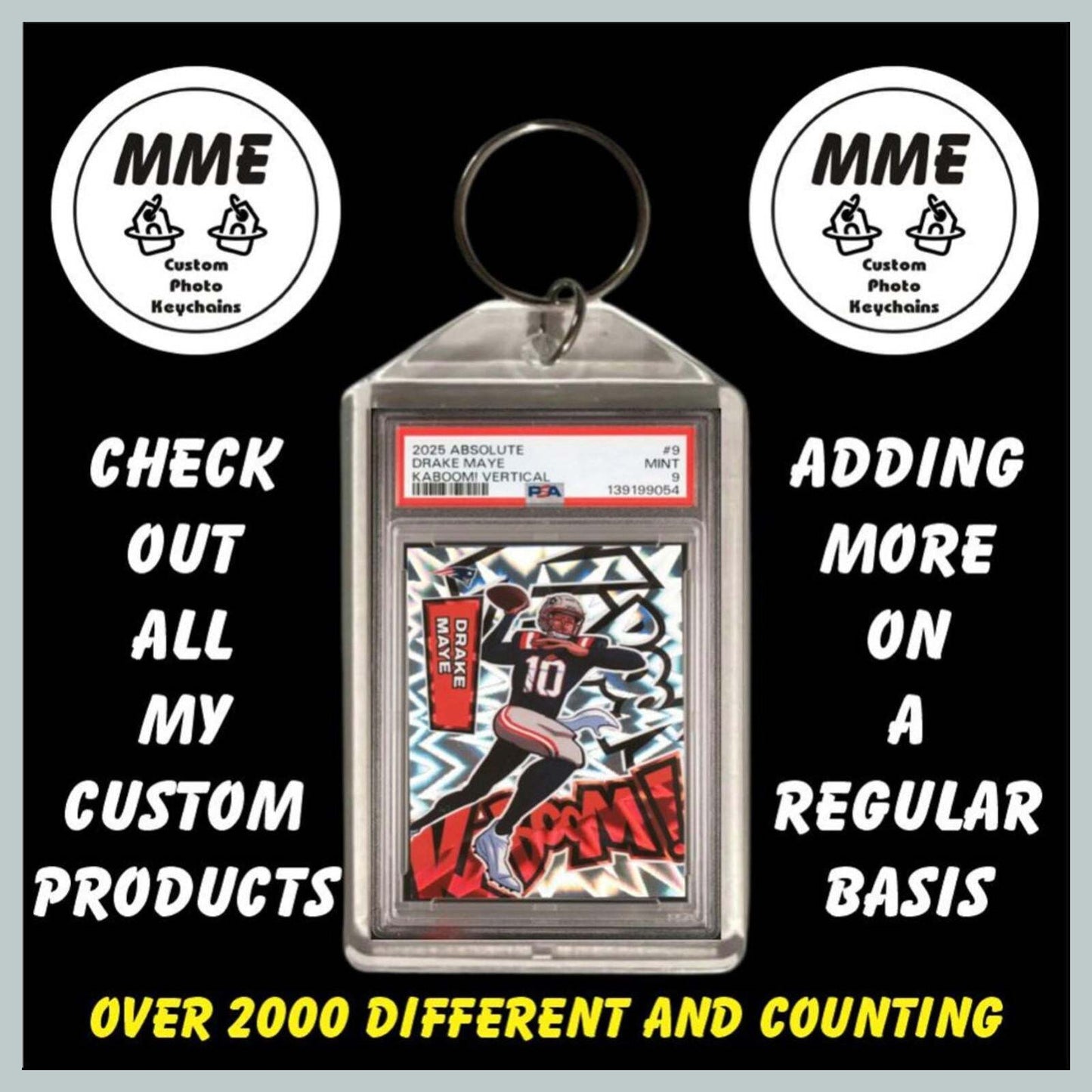 3708 Drake Maye 2025 Absolute Kaboom Custom Hand Made Keychain Great Gift FBL
