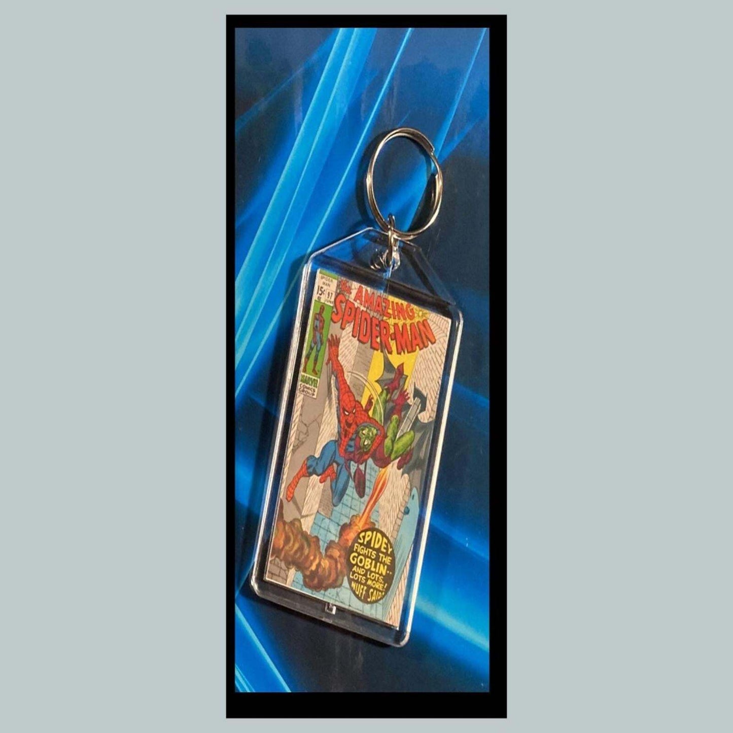 3393 Spider Man July 1973 Classic  Fights Goblint Custom Novelty Keychain CMC