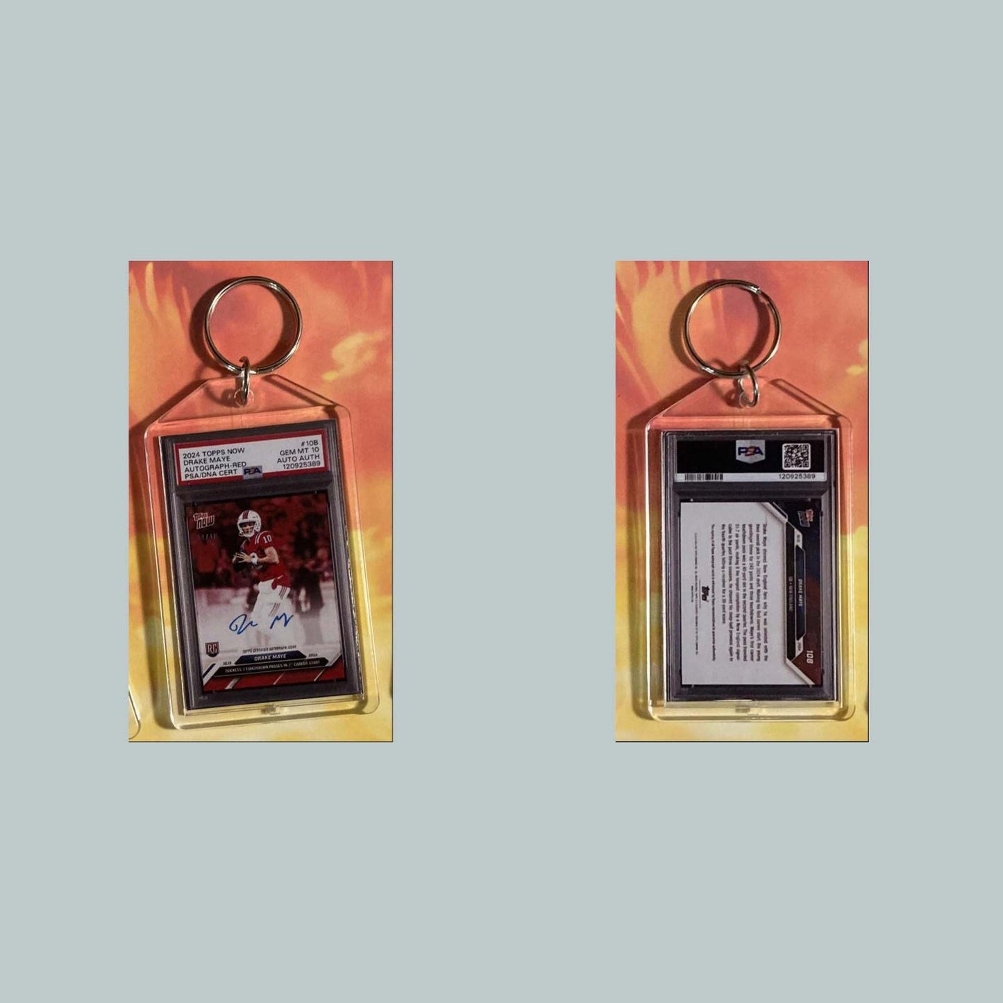 3717 Drake Maye 2024 Topps Now Auto Red Custom Hand Made Keychain FBL