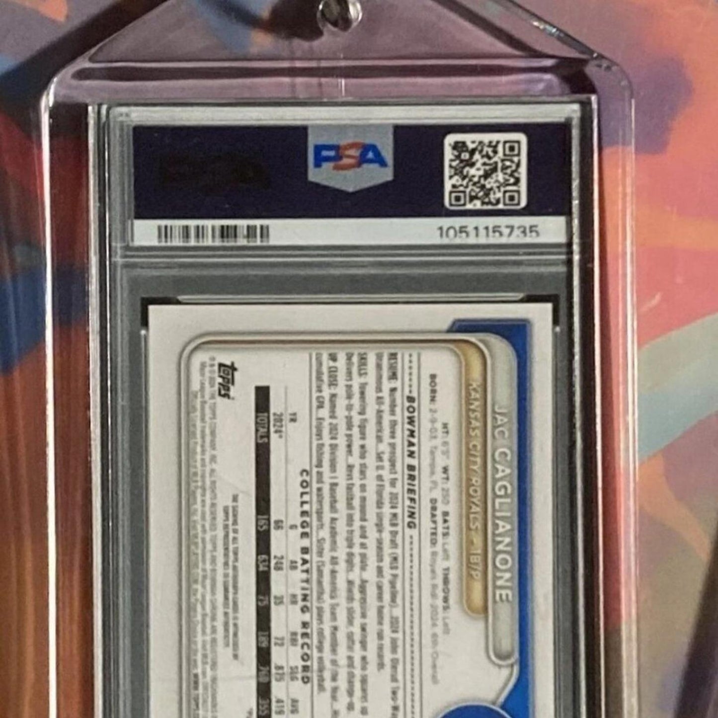 0271 Jac Caglianone 2024 Bowman Draft Chrome Orange Auto Custom Made Keychain