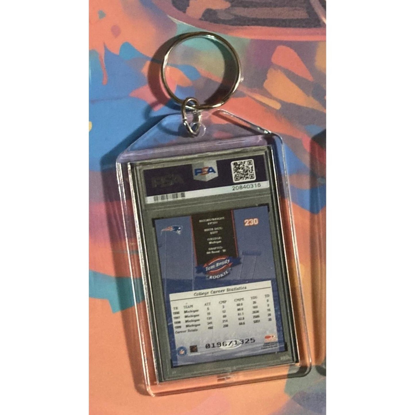 0196 Tom Brady 2000 Donruss Rookie Custom Hand Made Novelty Keychain -Great Gift