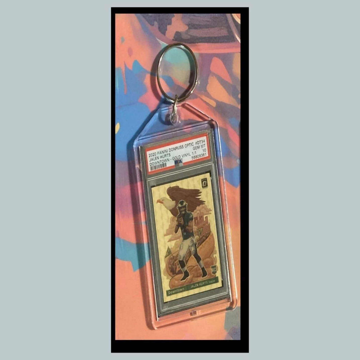 3422 Jalen Hurts 2020 Panini Donruss Optic Downtown Gold Vinyl Custom Keychain FBL