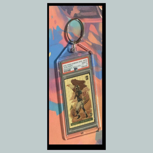 3422 Jalen Hurts 2020 Panini Donruss Optic Downtown Gold Vinyl Custom Keychain FBL